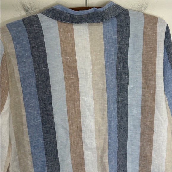 CHICOS No Iron Linen Striped Button Down Tunic Pockets Size 2 US 12 - Picture 13 of 16
